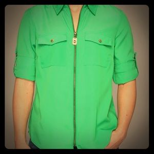 Michael Kors Petite Top,  Zip-Front Work Shirt
